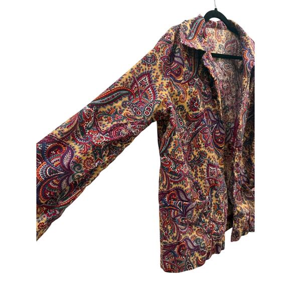 Vintage Paisley Blazer Burgundy Yellow Open Front Long Sleeve Pockets M - Picture 4 of 6